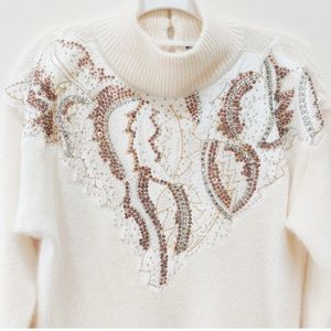 NEW Vintage I. B. Diffusion Silk Beaded Sweater XS Angora Rabbit Lambswool 1989